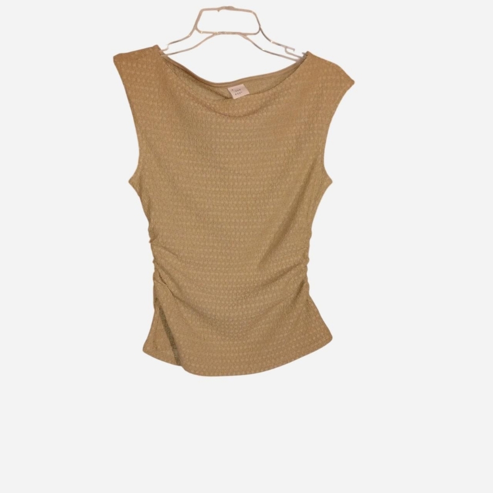 A New Day Ruched Popcorn Texture Tank Top - Cornstalk Beige - Size S NWT